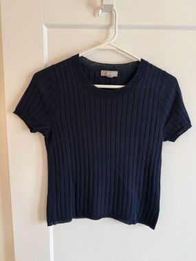 J. Crew Navy Ribbed Short-Sleeve Sweater Tee